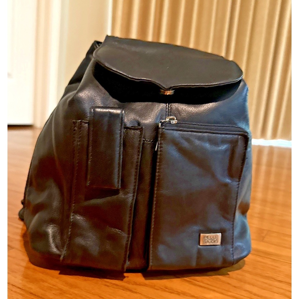 VTG Wilsons Leather Pelle Studio Black Soft Leather Backpack Purse 10x10x5 Trave